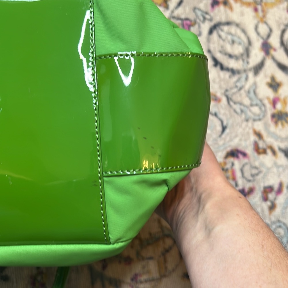 Vintage Kate Spade Stevie Green Nylon and Patent Leather Satchel Handbag - Picture 16 of 16